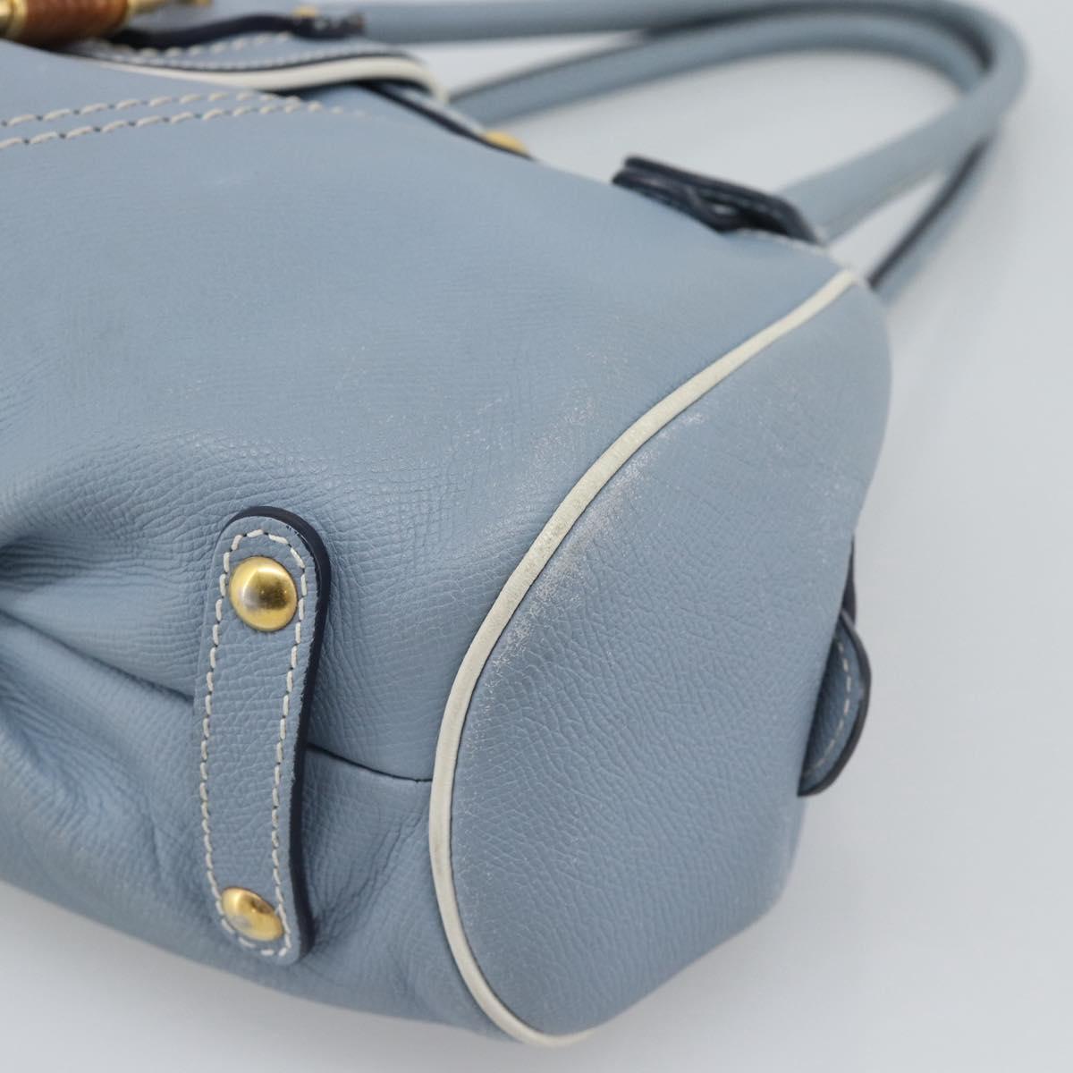 Salvatore Ferragamo Hand Bag Leather Light Blue Gold Tone Auth BA14586