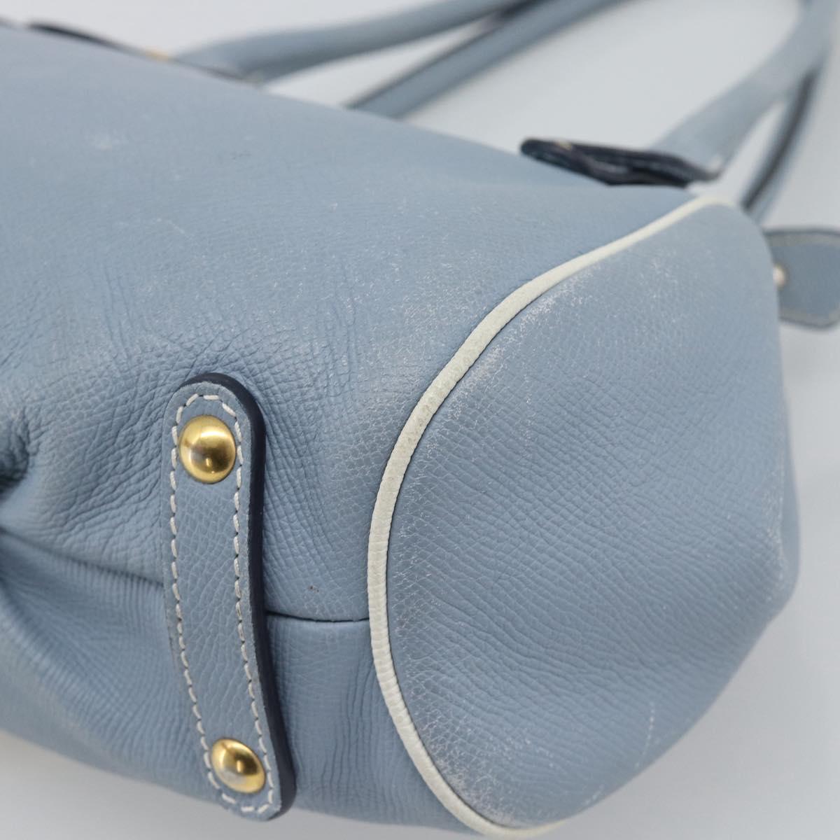 Salvatore Ferragamo Hand Bag Leather Light Blue Gold Tone Auth BA14586