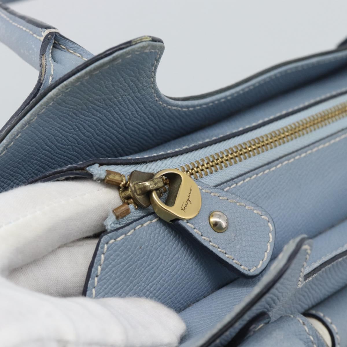 Salvatore Ferragamo Hand Bag Leather Light Blue Gold Tone Auth BA14586
