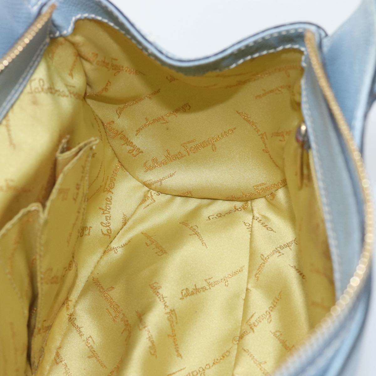 Salvatore Ferragamo Hand Bag Leather Light Blue Gold Tone Auth BA14586