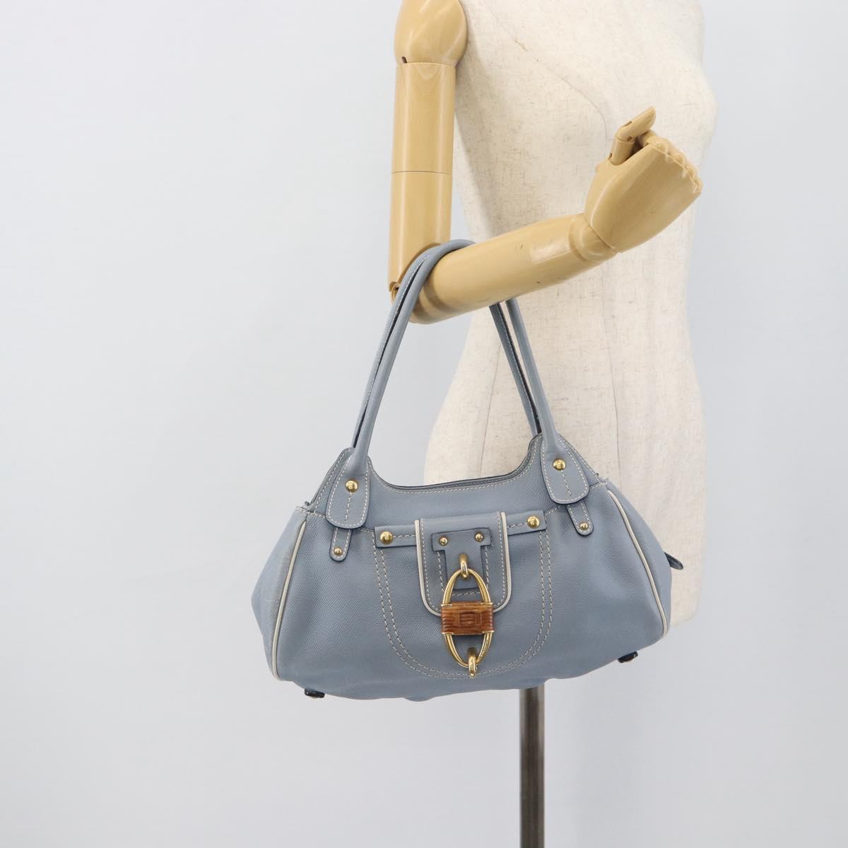 Salvatore Ferragamo Hand Bag Leather Light Blue Gold Tone Auth BA14586