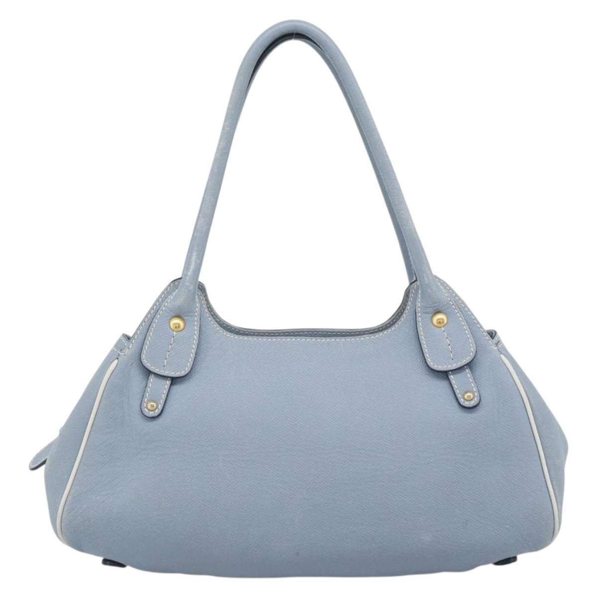 Salvatore Ferragamo Hand Bag Leather Light Blue Gold Tone Auth BA14586