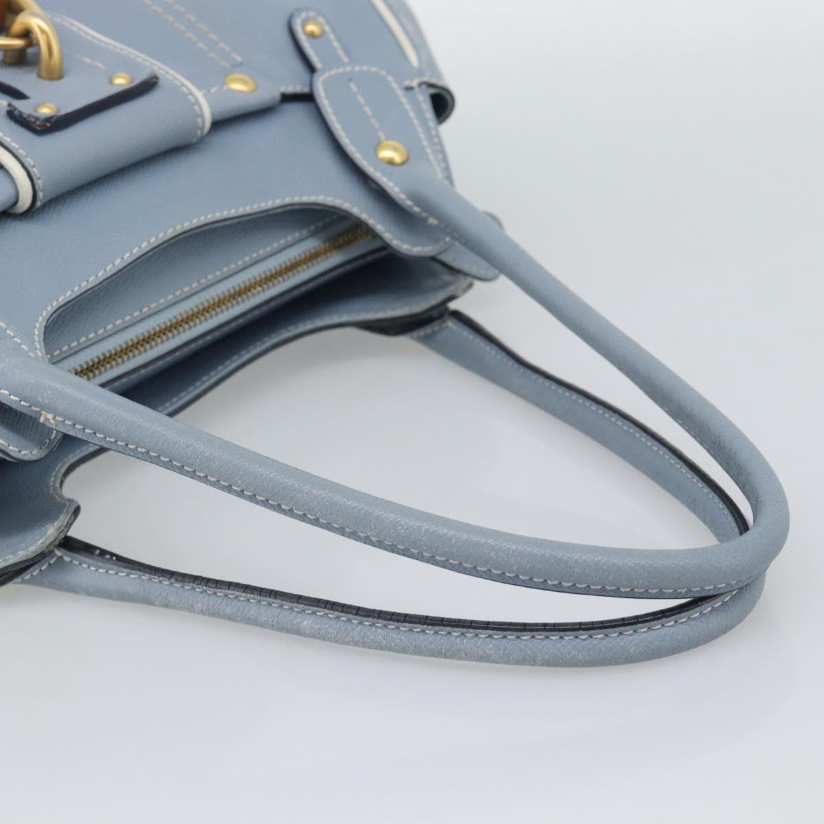 Salvatore Ferragamo Hand Bag Leather Light Blue Gold Tone Auth BA14586
