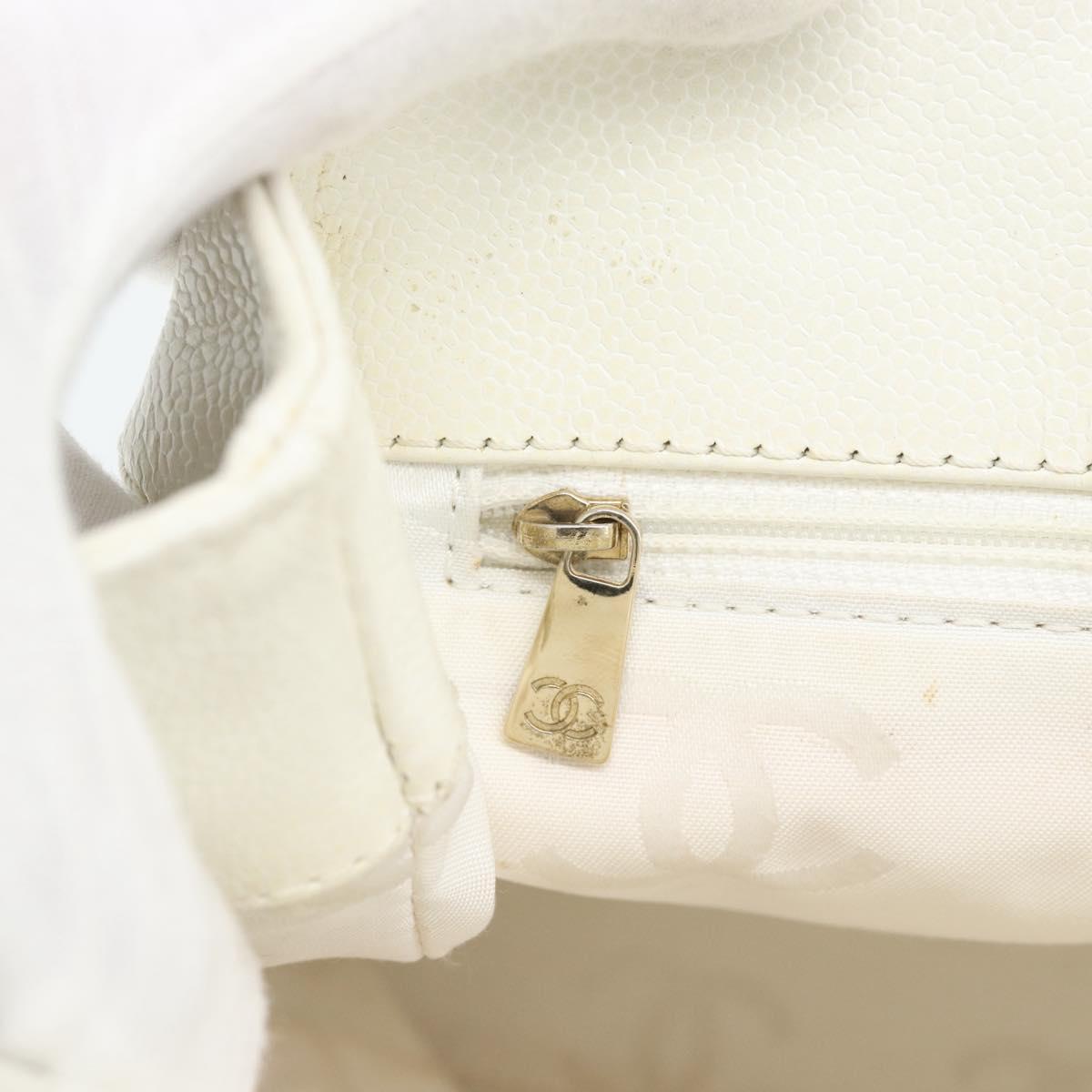 CHANEL Tote Bag Caviar Skin White CC Auth BA14587A