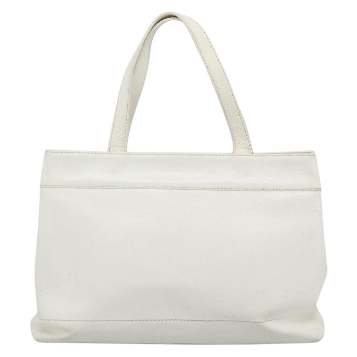 CHANEL Tote Bag Caviar Skin White CC Auth BA14587A