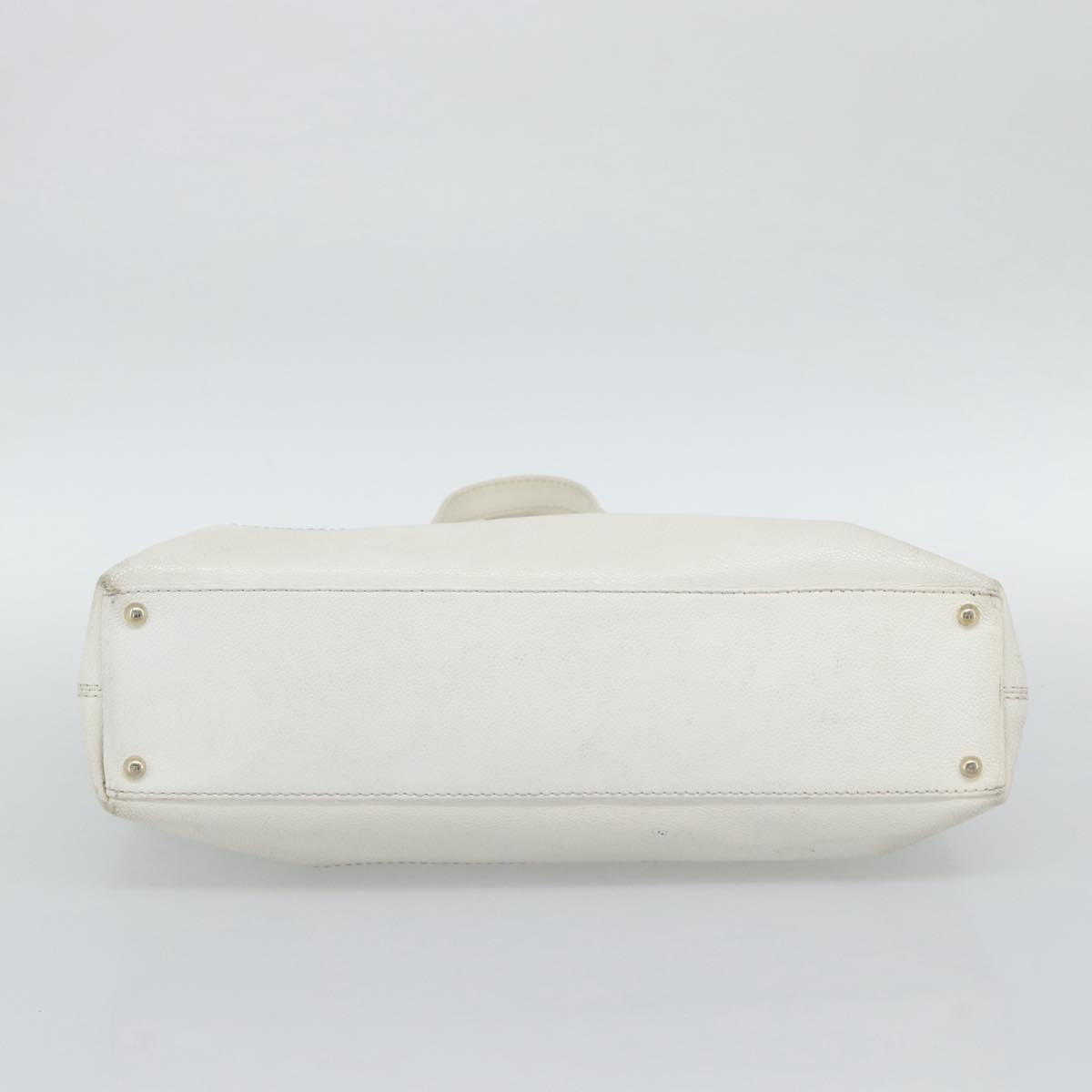 CHANEL Tote Bag Caviar Skin White CC Auth BA14587A