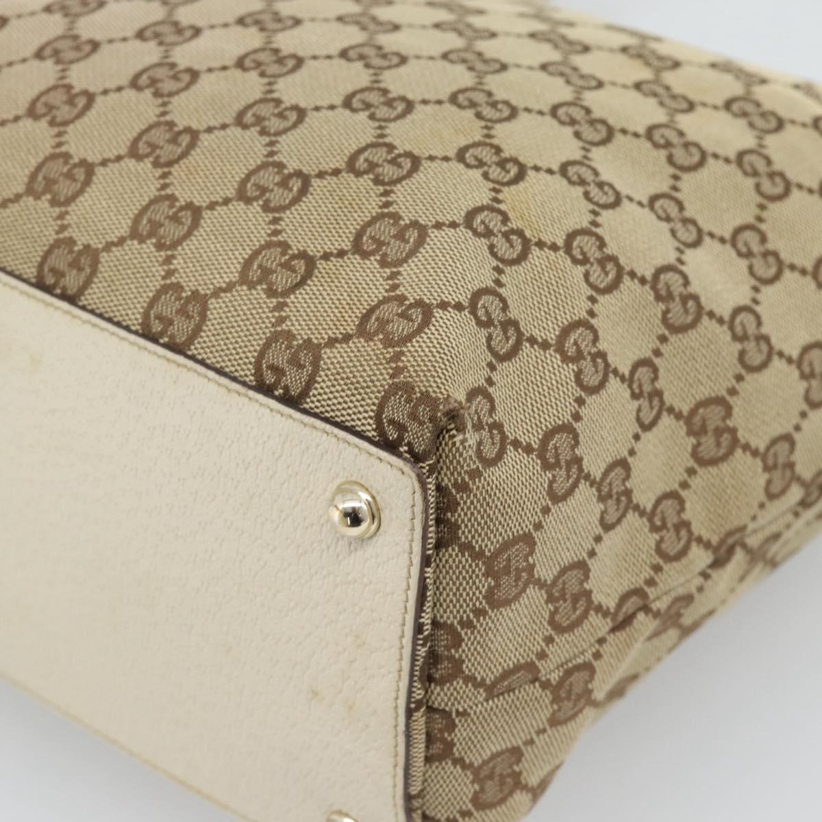 GUCCI GG Canvas Tote Bag Beige Gold Tone 120836 Auth BA14589