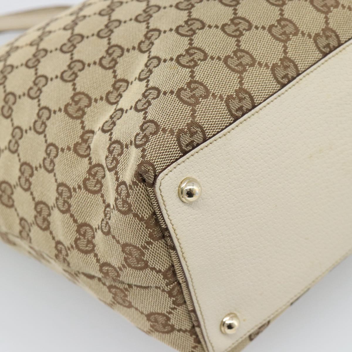 GUCCI GG Canvas Tote Bag Beige Gold Tone 120836 Auth BA14589