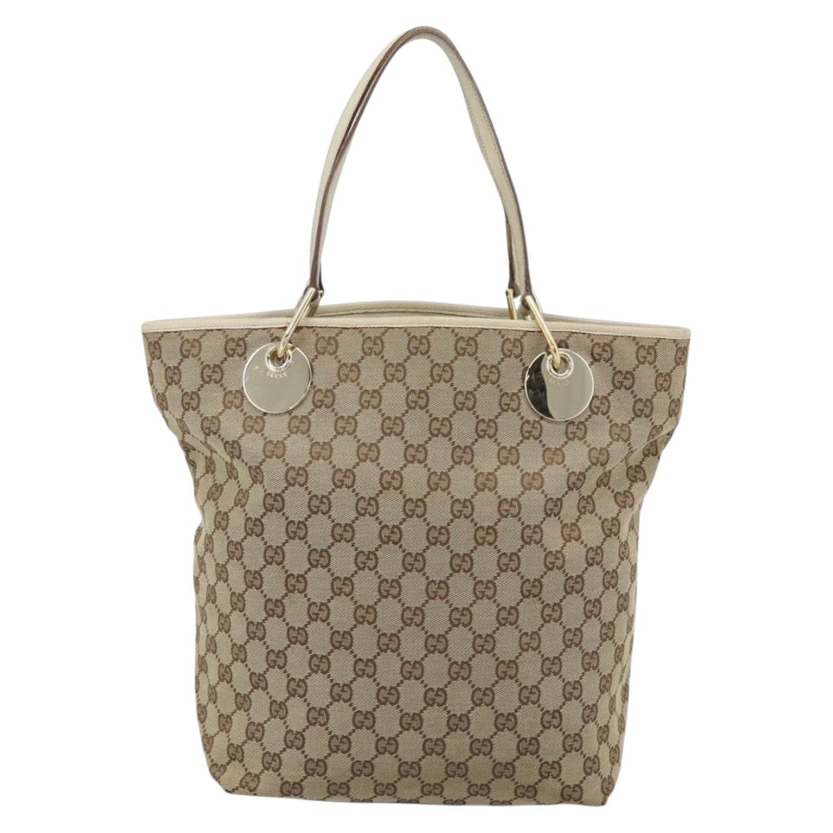 GUCCI GG Canvas Tote Bag Beige Gold Tone 120836 Auth BA14589