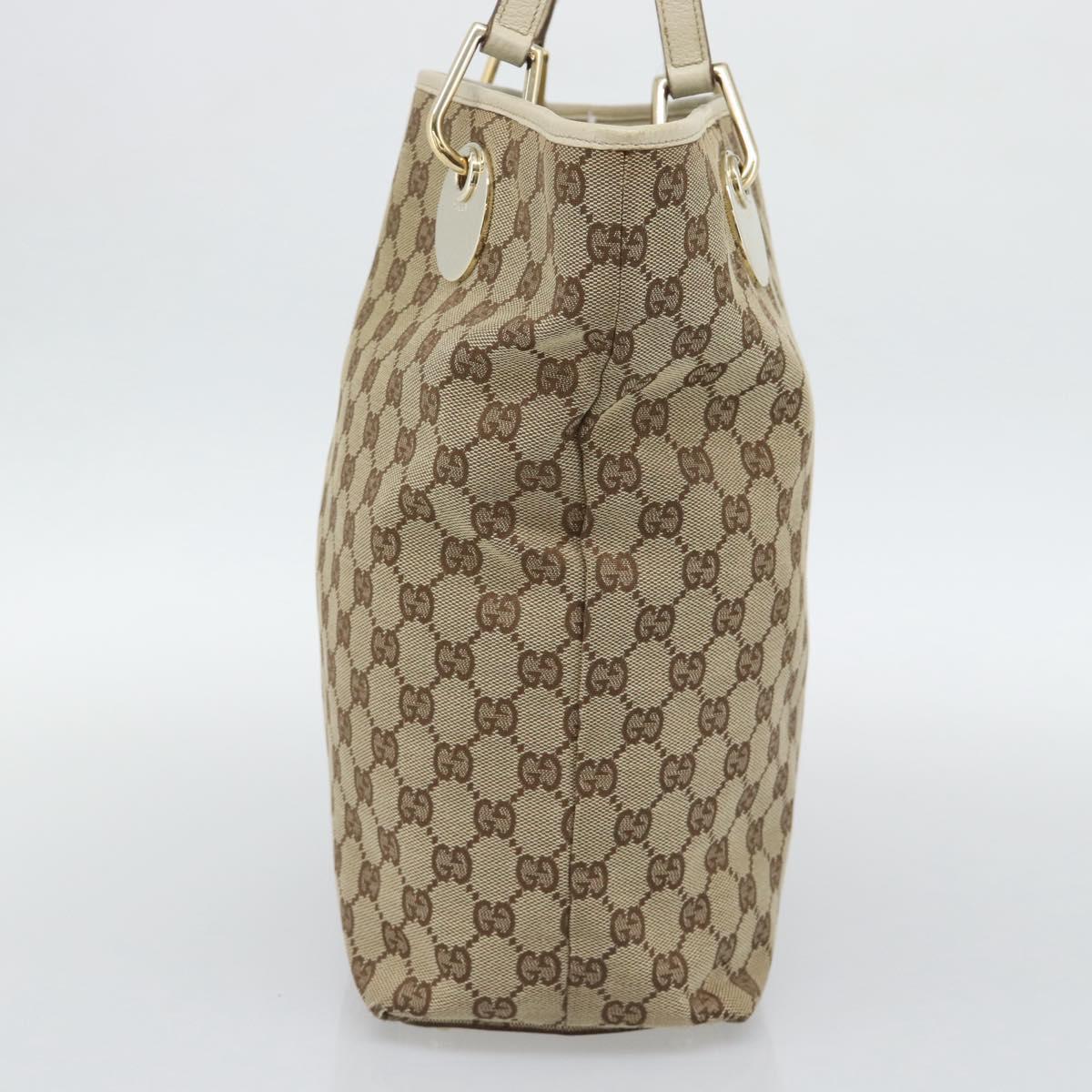 GUCCI GG Canvas Tote Bag Beige Gold Tone 120836 Auth BA14589