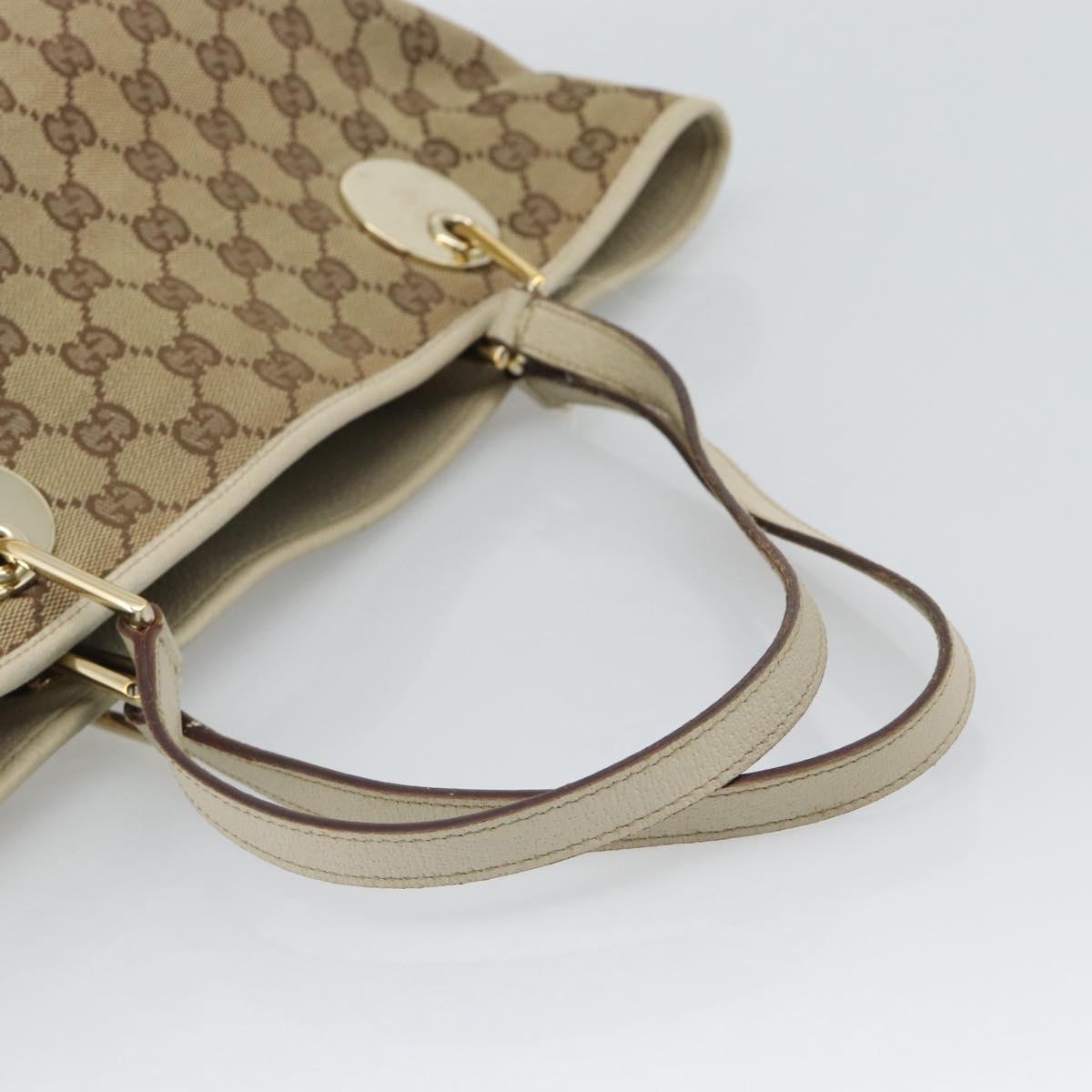 GUCCI GG Canvas Tote Bag Beige Gold Tone 120836 Auth BA14589