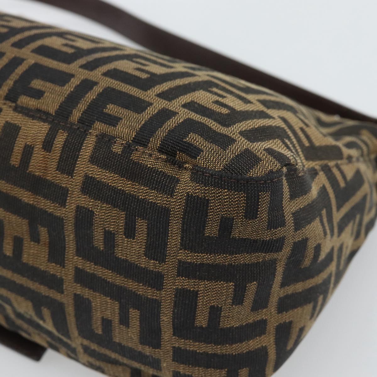 FENDI Zucca Canvas Mamma Baguette Shoulder Bag Brown Silver Auth BA14590V