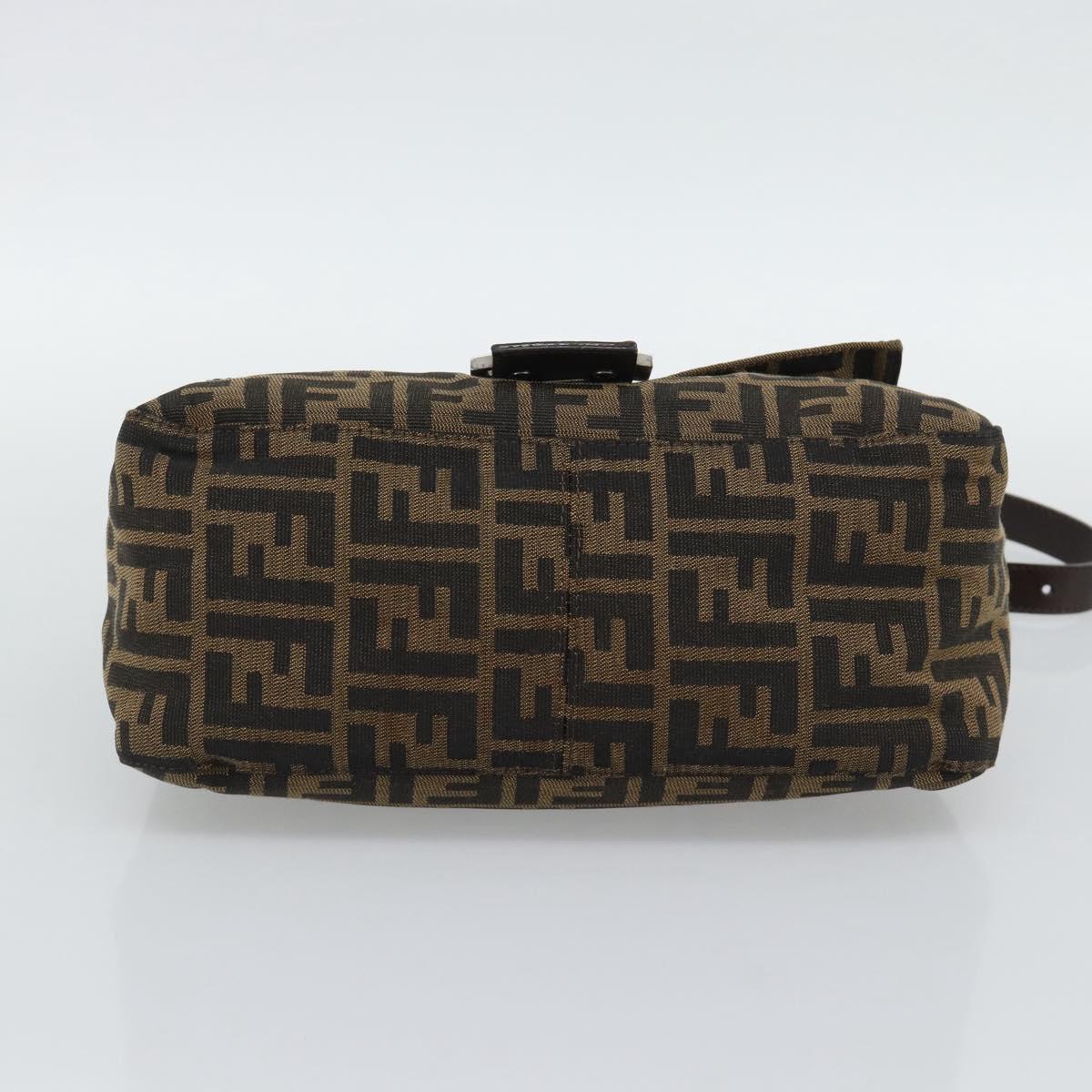 FENDI Zucca Canvas Mamma Baguette Shoulder Bag Brown Silver Auth BA14590V