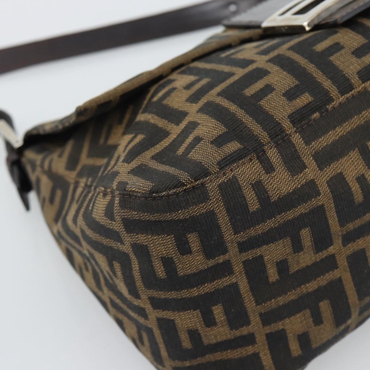 FENDI Zucca Canvas Mamma Baguette Shoulder Bag Brown Silver Auth BA14593V