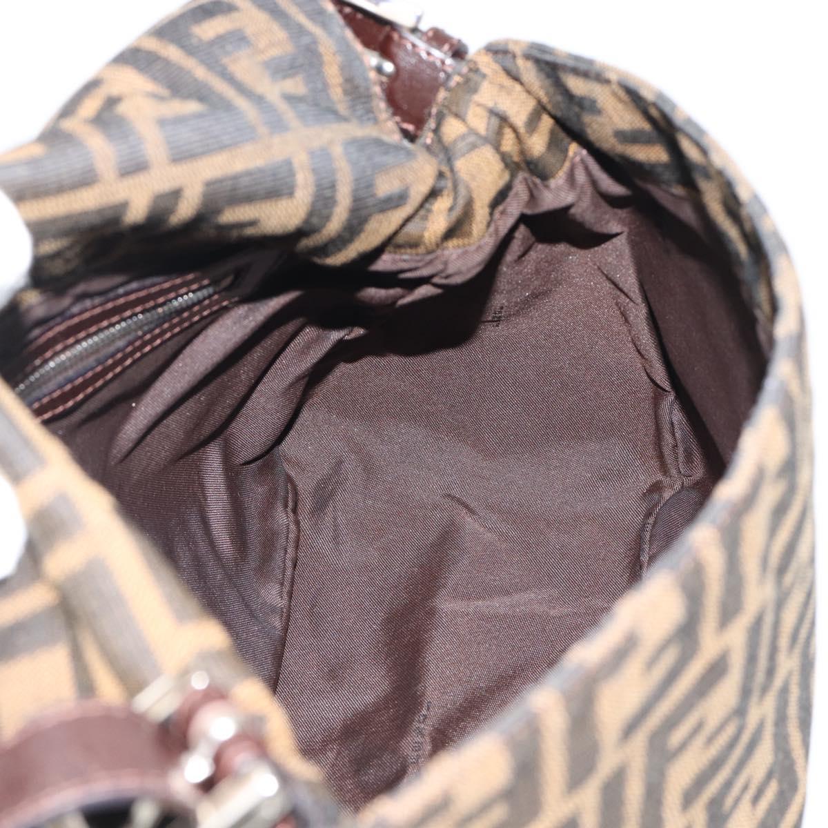 FENDI Zucca Canvas Mamma Baguette Shoulder Bag Brown Silver Auth BA14593V