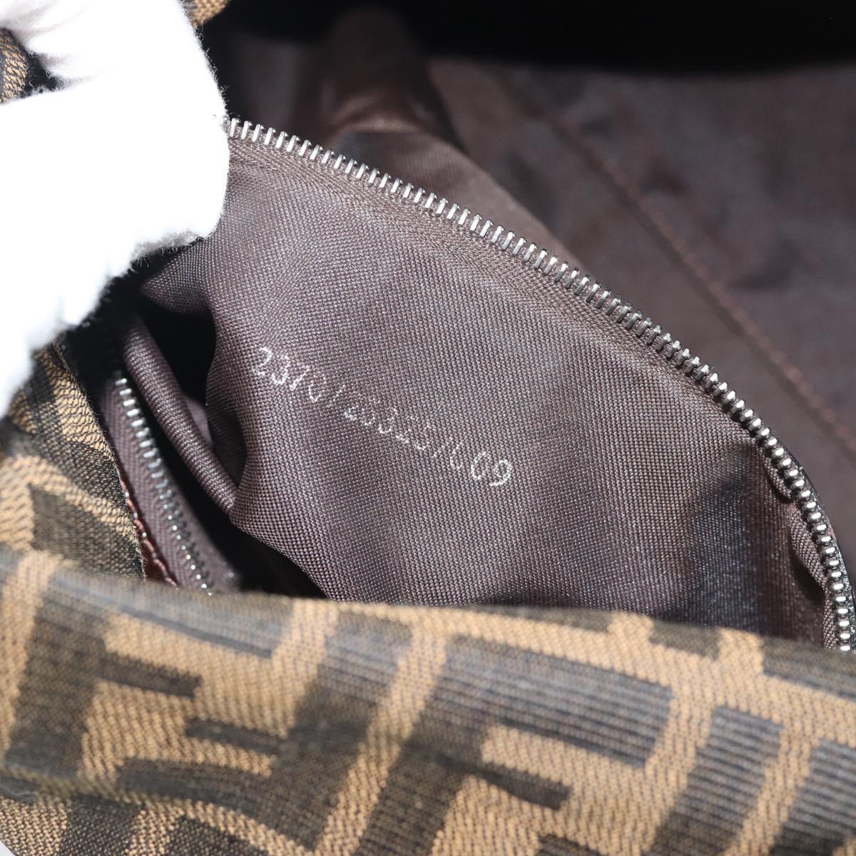 FENDI Zucca Canvas Mamma Baguette Shoulder Bag Brown Silver Auth BA14593V