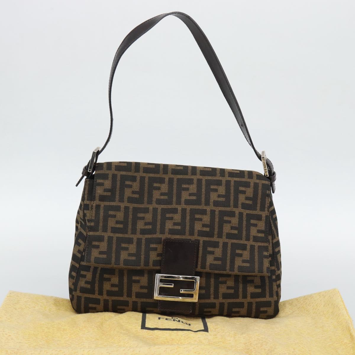 FENDI Zucca Canvas Mamma Baguette Shoulder Bag Brown Silver Auth BA14593V