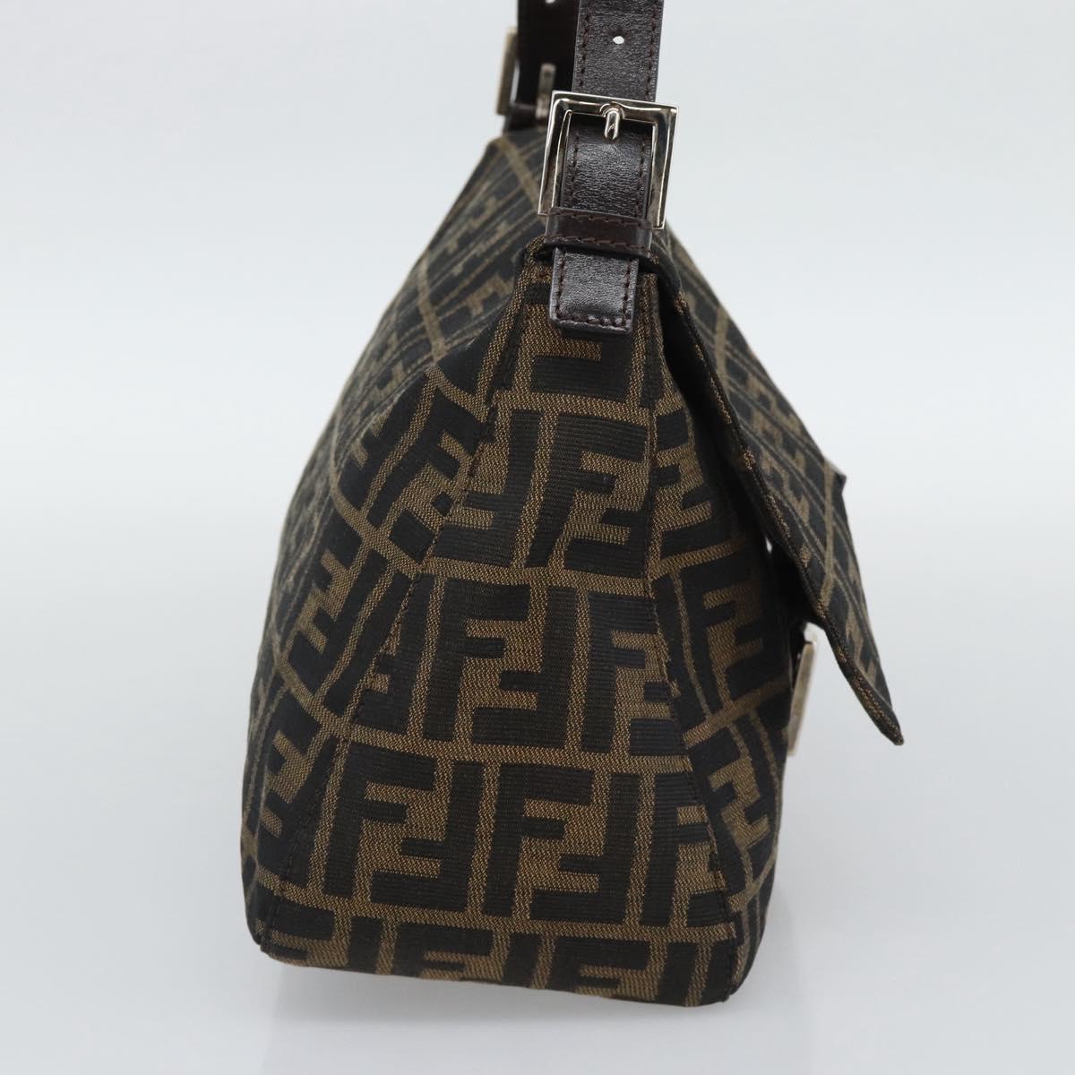 FENDI Zucca Canvas Mamma Baguette Shoulder Bag Brown Silver Auth BA14593V
