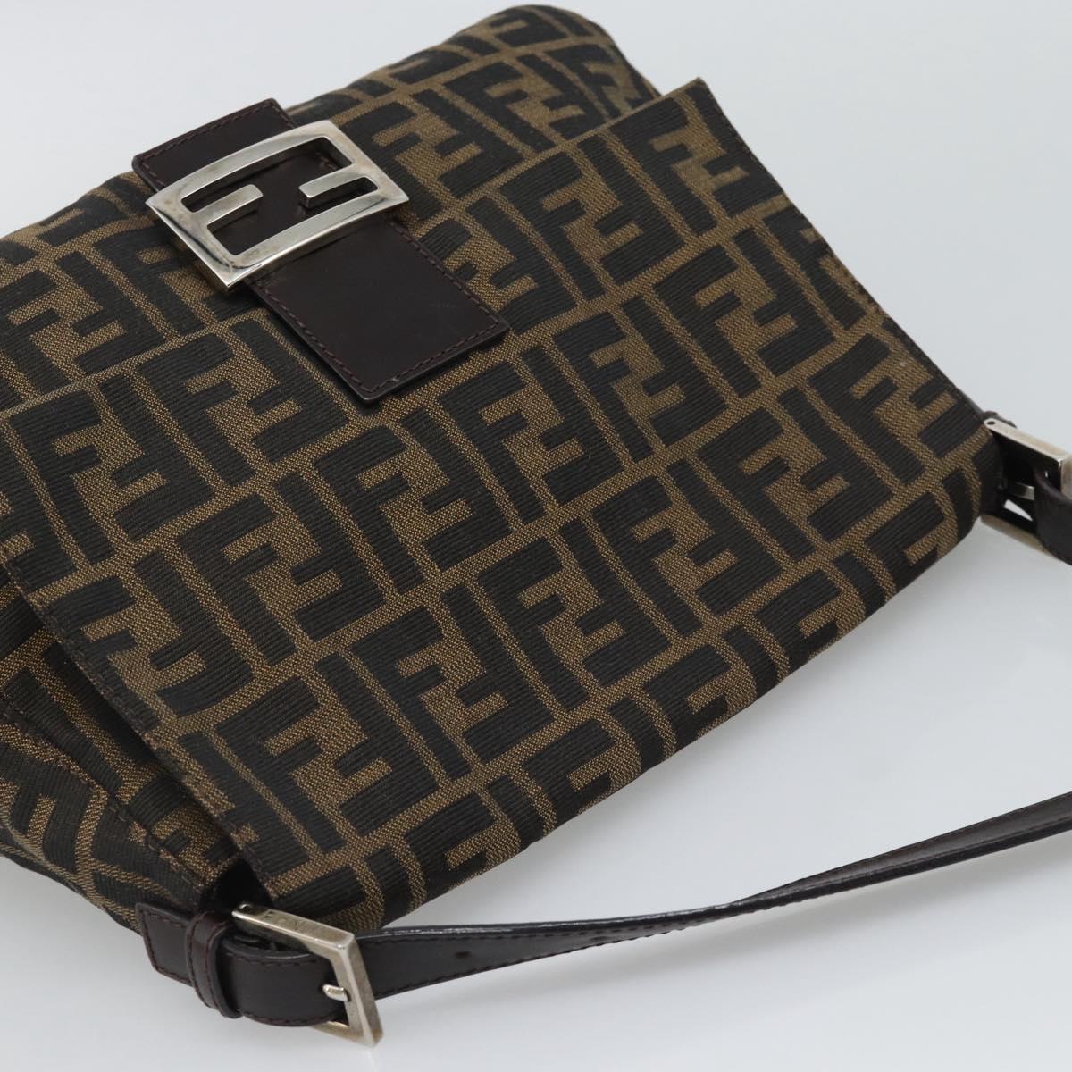 FENDI Zucca Canvas Mamma Baguette Shoulder Bag Brown Silver Auth BA14593V