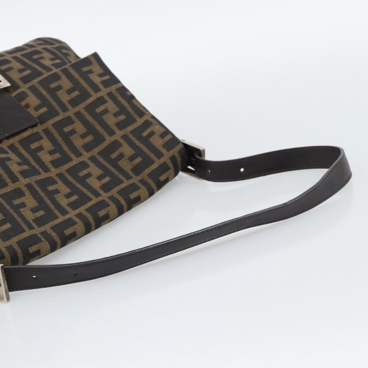 FENDI Zucca Canvas Mamma Baguette Shoulder Bag Brown Silver Auth BA14593V