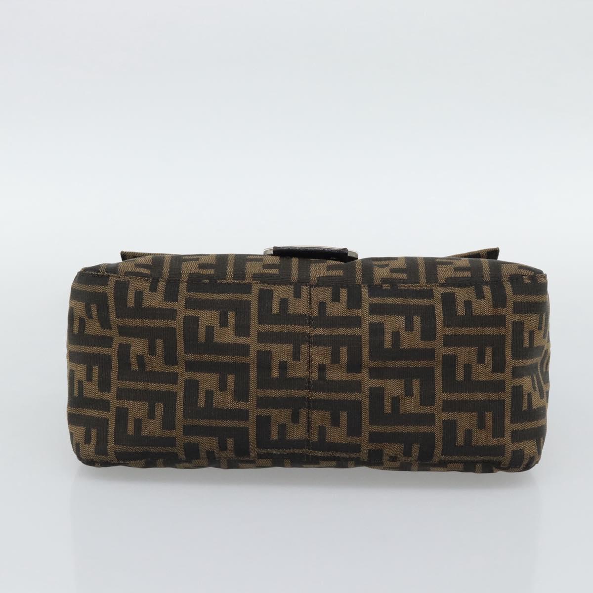 FENDI Zucca Canvas Mamma Baguette Shoulder Bag Brown Silver Auth BA14593V