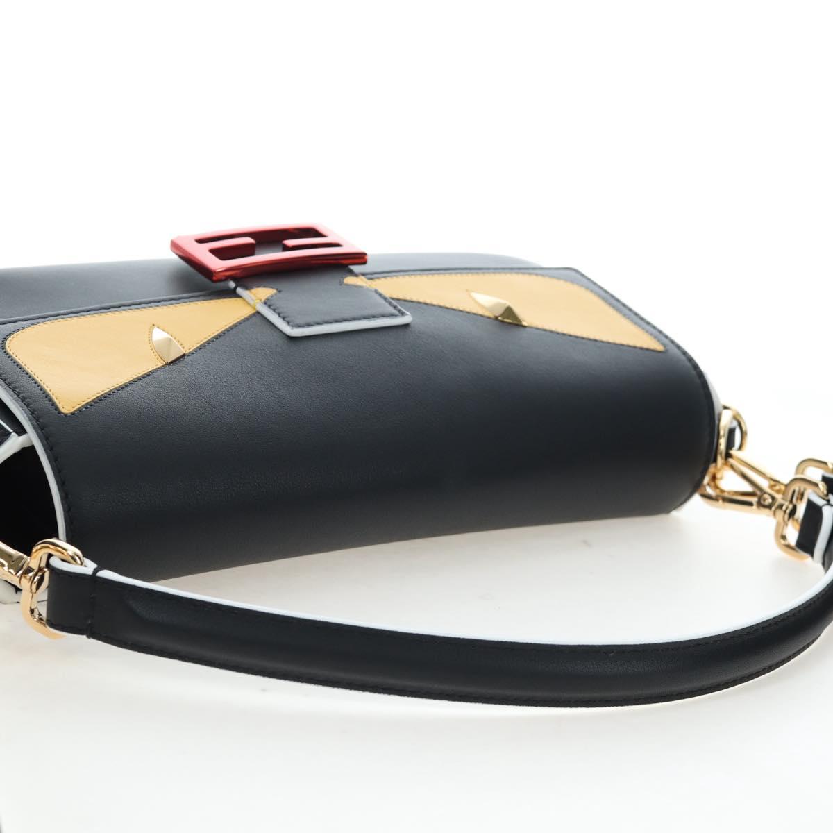 FENDI Bugs Monster Mamma Baguette Leather 2way Black 8BR600 Auth BA14594SAM