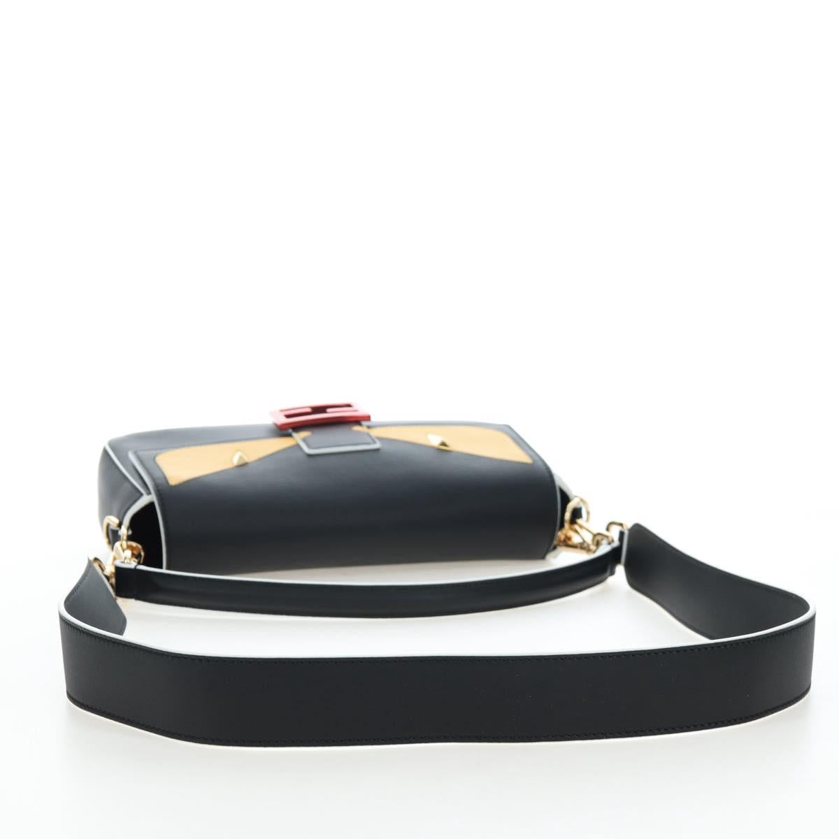 FENDI Bugs Monster Mamma Baguette Leather 2way Black 8BR600 Auth BA14594SAM
