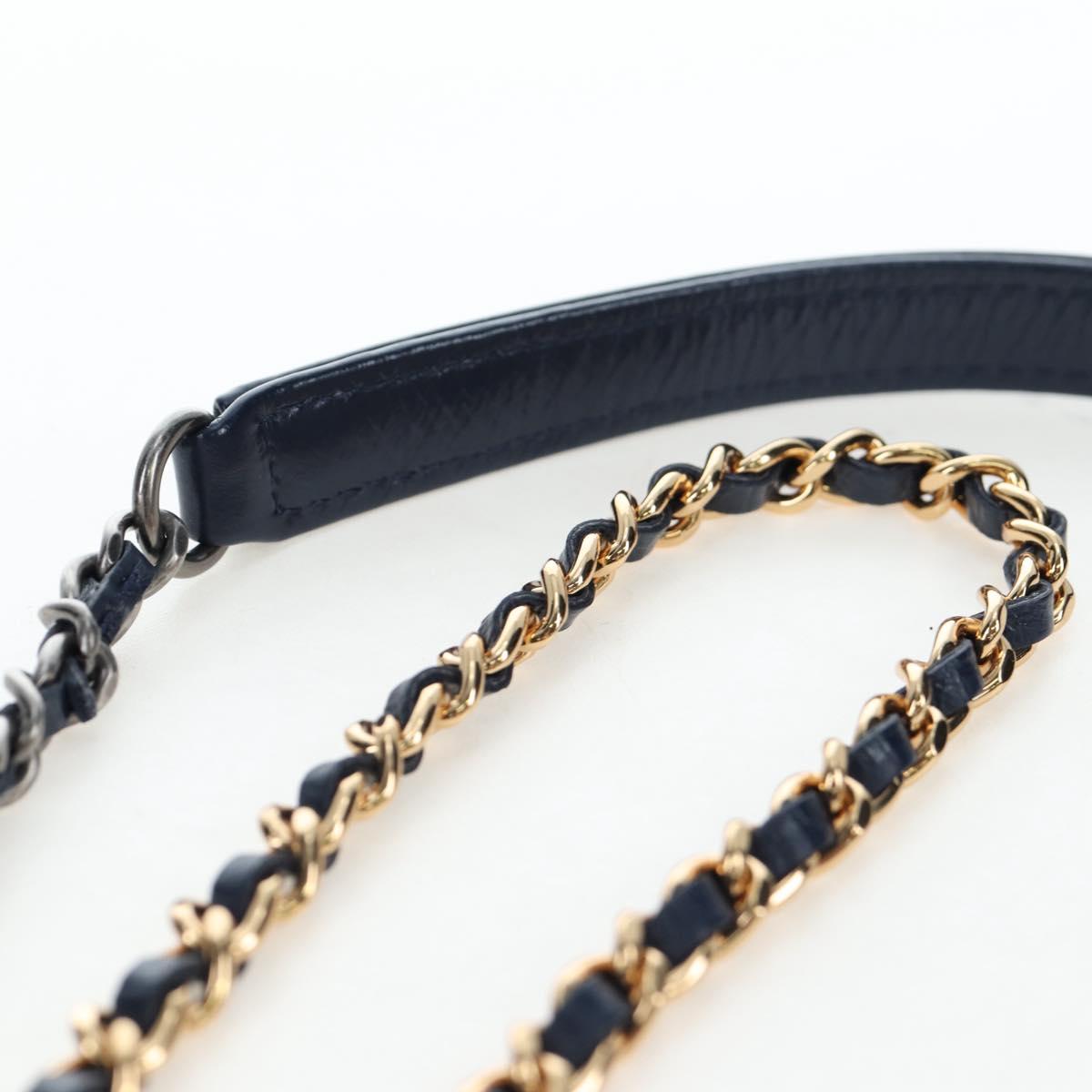CHANEL Gabrielle de Chanel Chain Shoulder Bag Tweed Navy Gold CC Auth BA14596SAM
