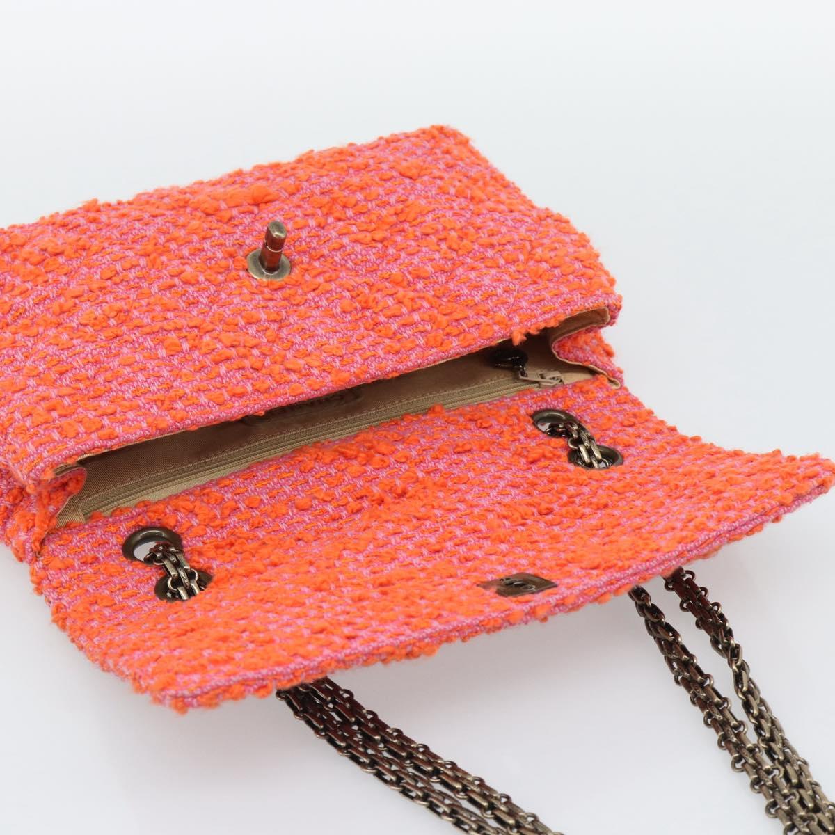 CHANEL Matelasse 25 Chain Shoulder Bag Tweed Orange Gold Tone CC Auth BA14597SAM