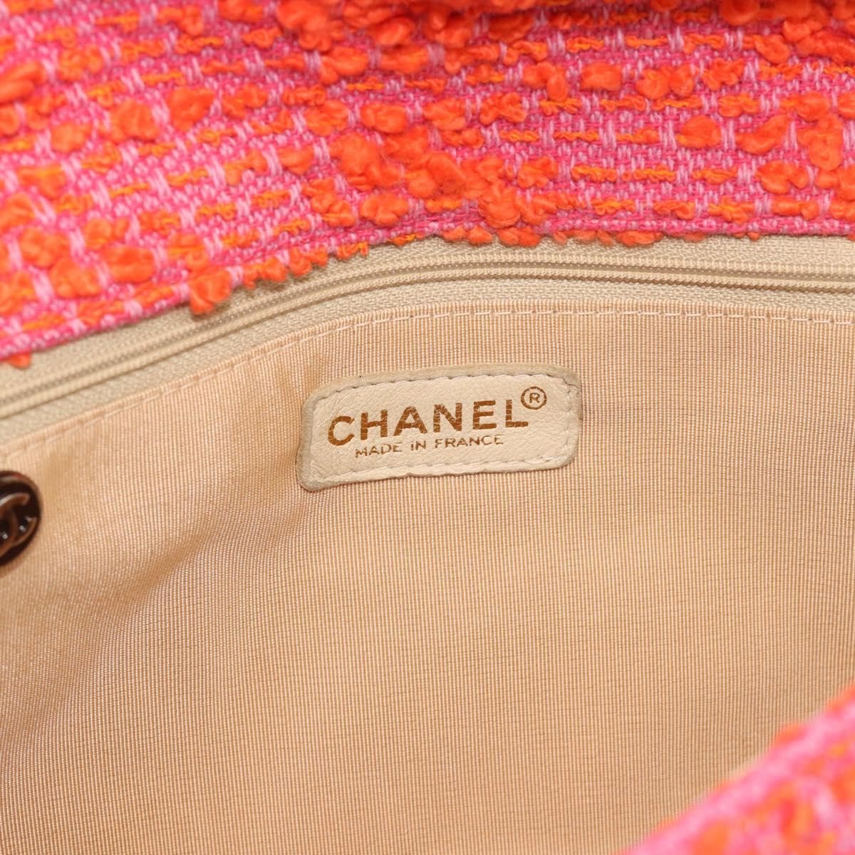CHANEL Matelasse 25 Chain Shoulder Bag Tweed Orange Gold Tone CC Auth BA14597SAM