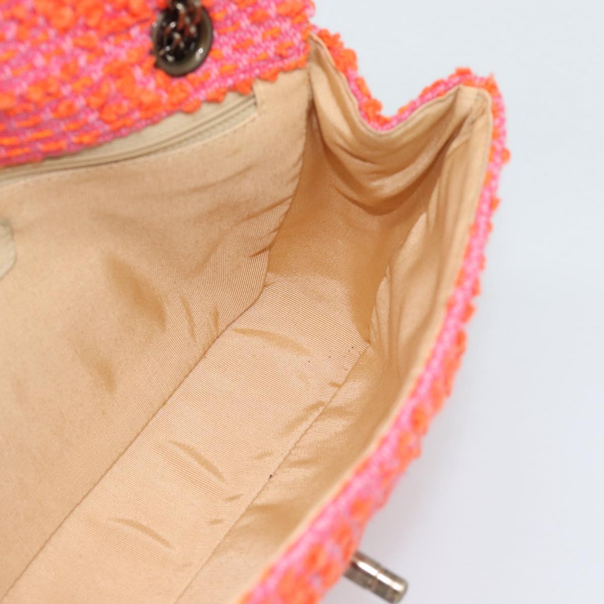 CHANEL Matelasse 25 Chain Shoulder Bag Tweed Orange Gold Tone CC Auth BA14597SAM