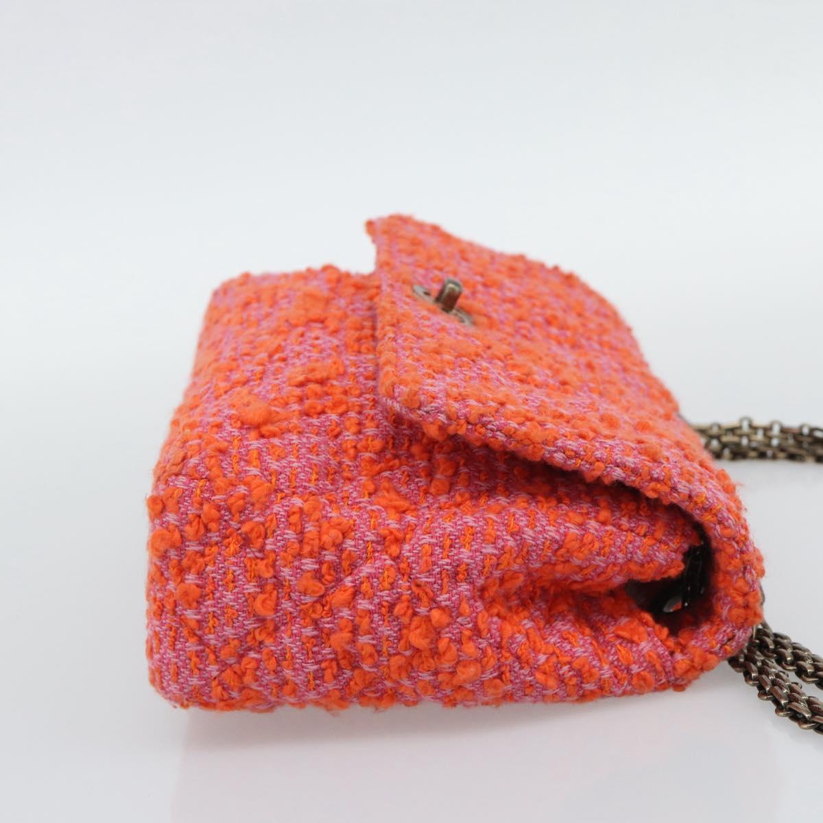 CHANEL Matelasse 25 Chain Shoulder Bag Tweed Orange Gold Tone CC Auth BA14597SAM