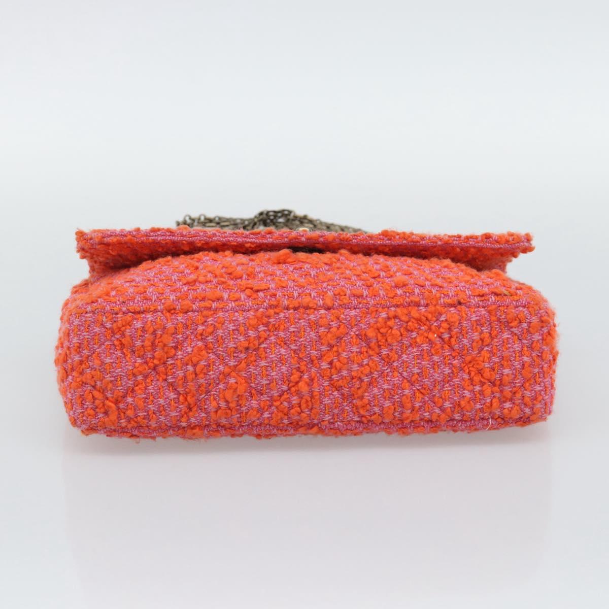 CHANEL Matelasse 25 Chain Shoulder Bag Tweed Orange Gold Tone CC Auth BA14597SAM