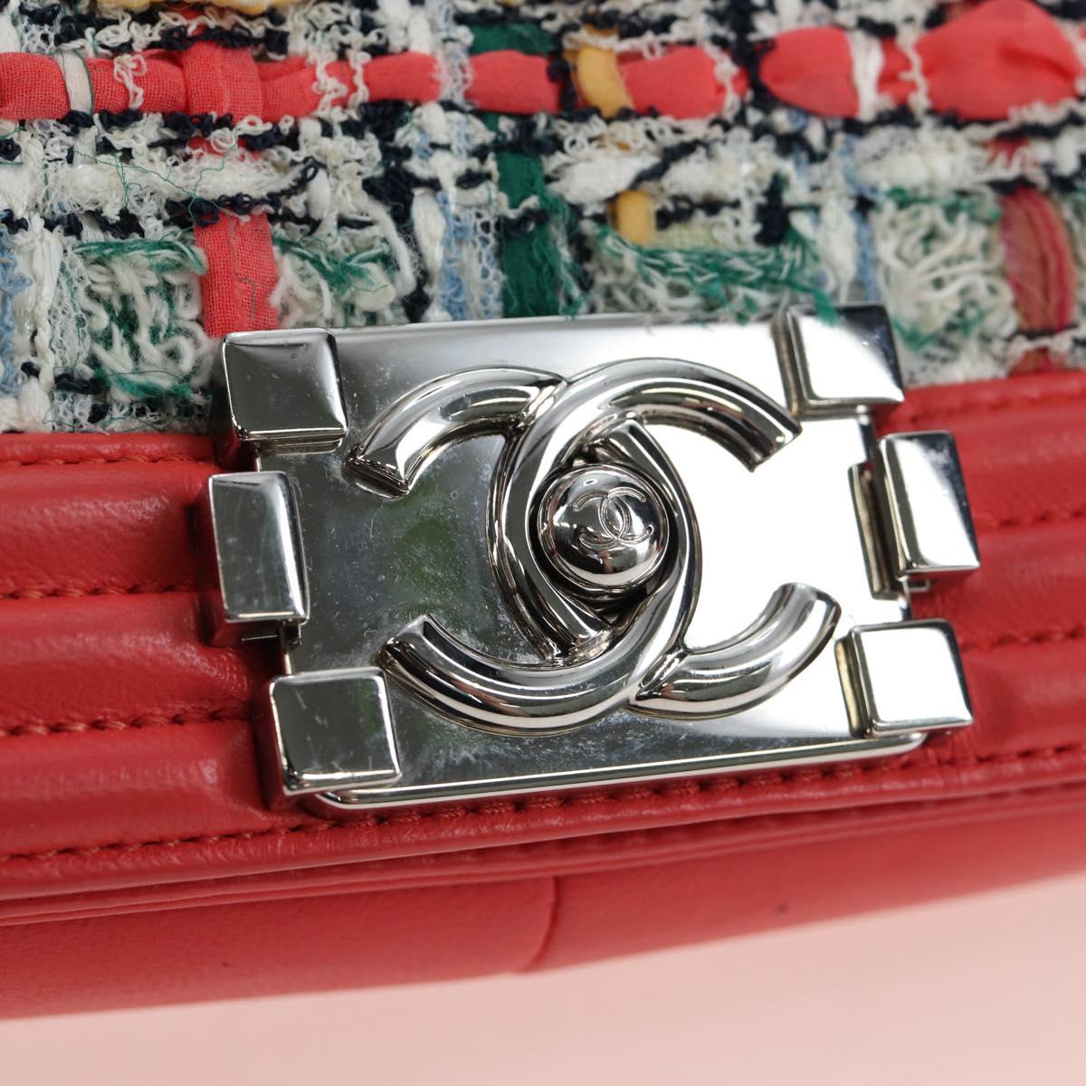 CHANEL Boy Chanel 25 Chain Shoulder Bag Tweed Pink Silver CC Auth BA14598SAM