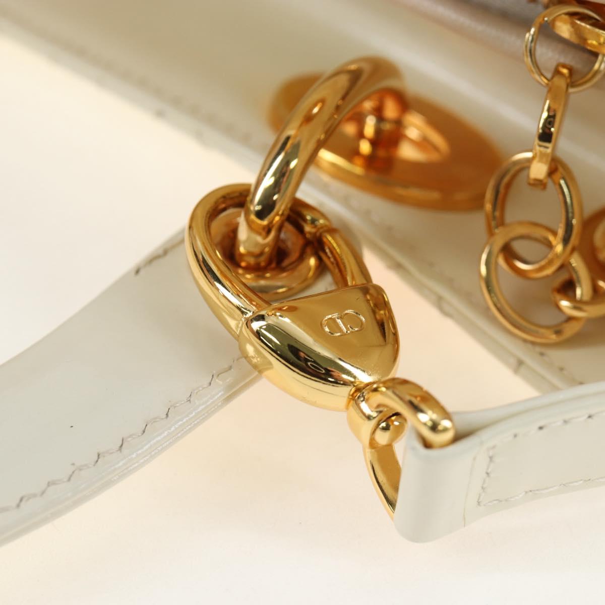 Christian Dior Lady Dior Hand Bag Patent 2way Ivory Gold Tone Auth BA14602M