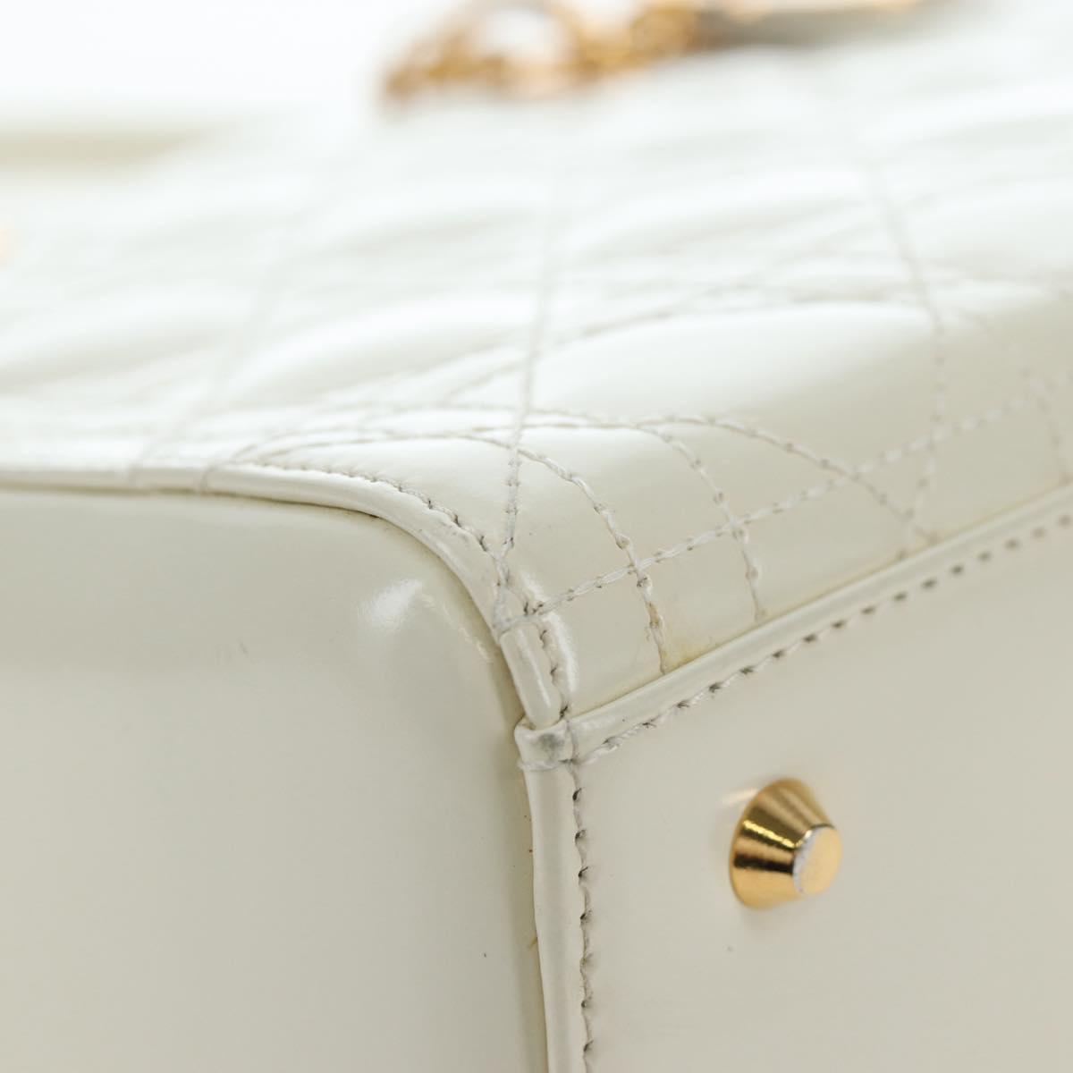 Christian Dior Lady Dior Hand Bag Patent 2way Ivory Gold Tone Auth BA14602M