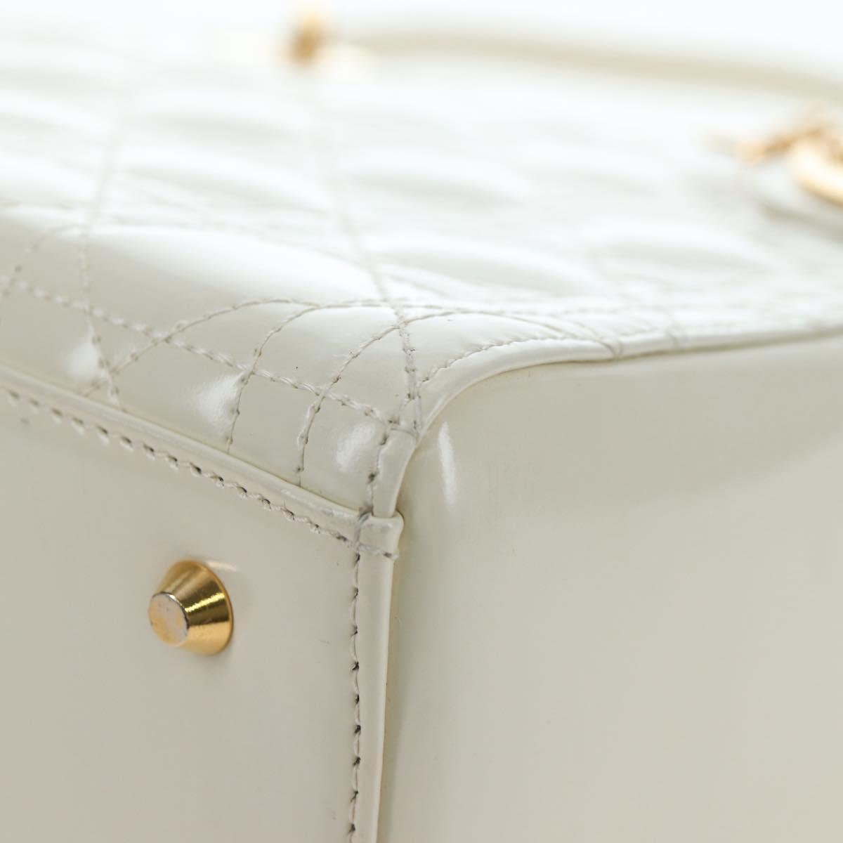 Christian Dior Lady Dior Hand Bag Patent 2way Ivory Gold Tone Auth BA14602M
