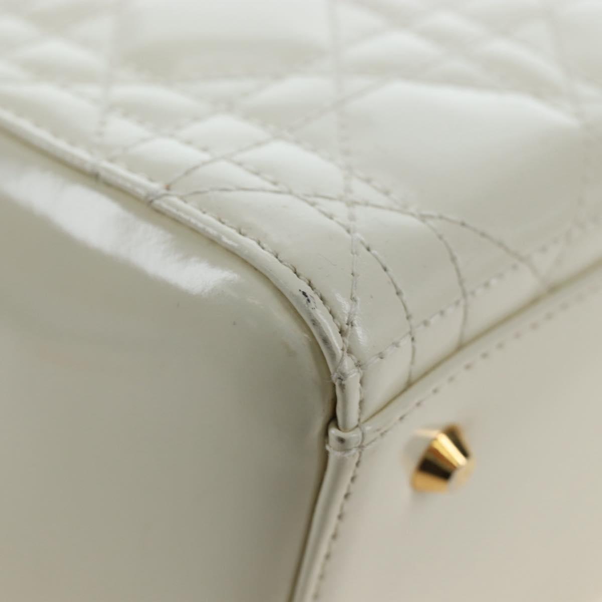 Christian Dior Lady Dior Hand Bag Patent 2way Ivory Gold Tone Auth BA14602M