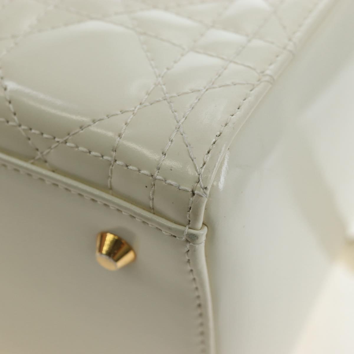 Christian Dior Lady Dior Hand Bag Patent 2way Ivory Gold Tone Auth BA14602M