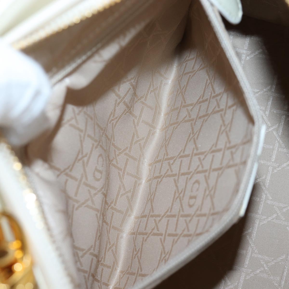 Christian Dior Lady Dior Hand Bag Patent 2way Ivory Gold Tone Auth BA14602M