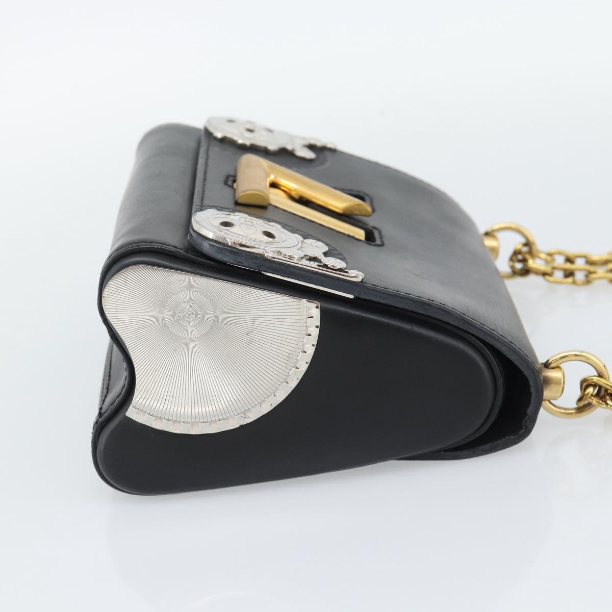LOUIS VUITTON Twist MM Shoulder Bag Leather Black Gold Tone LV Auth BA14604SAM