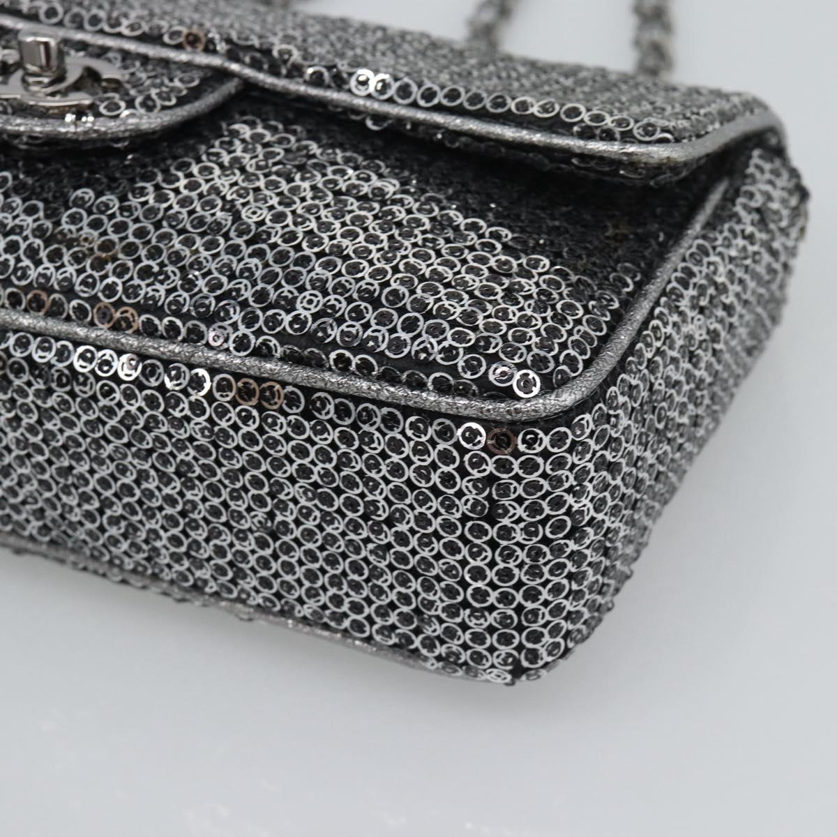 CHANEL Matelasse 25 Chain Shoulder Bag Sequin Silver CC Auth BA14607SM