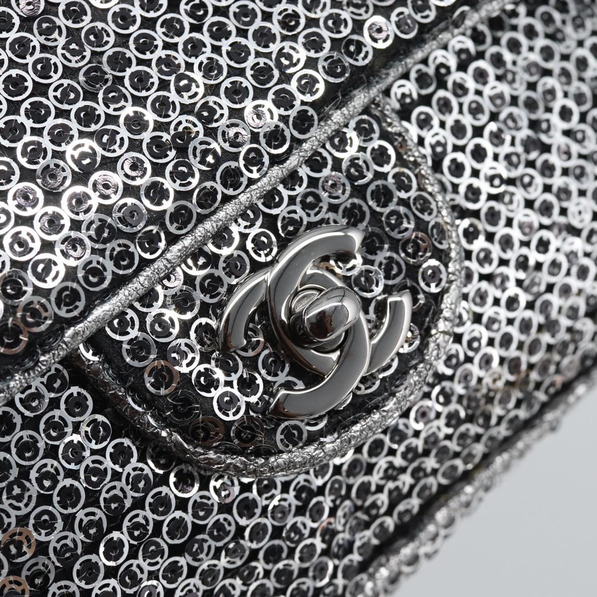 CHANEL Matelasse 25 Chain Shoulder Bag Sequin Silver CC Auth BA14607SM