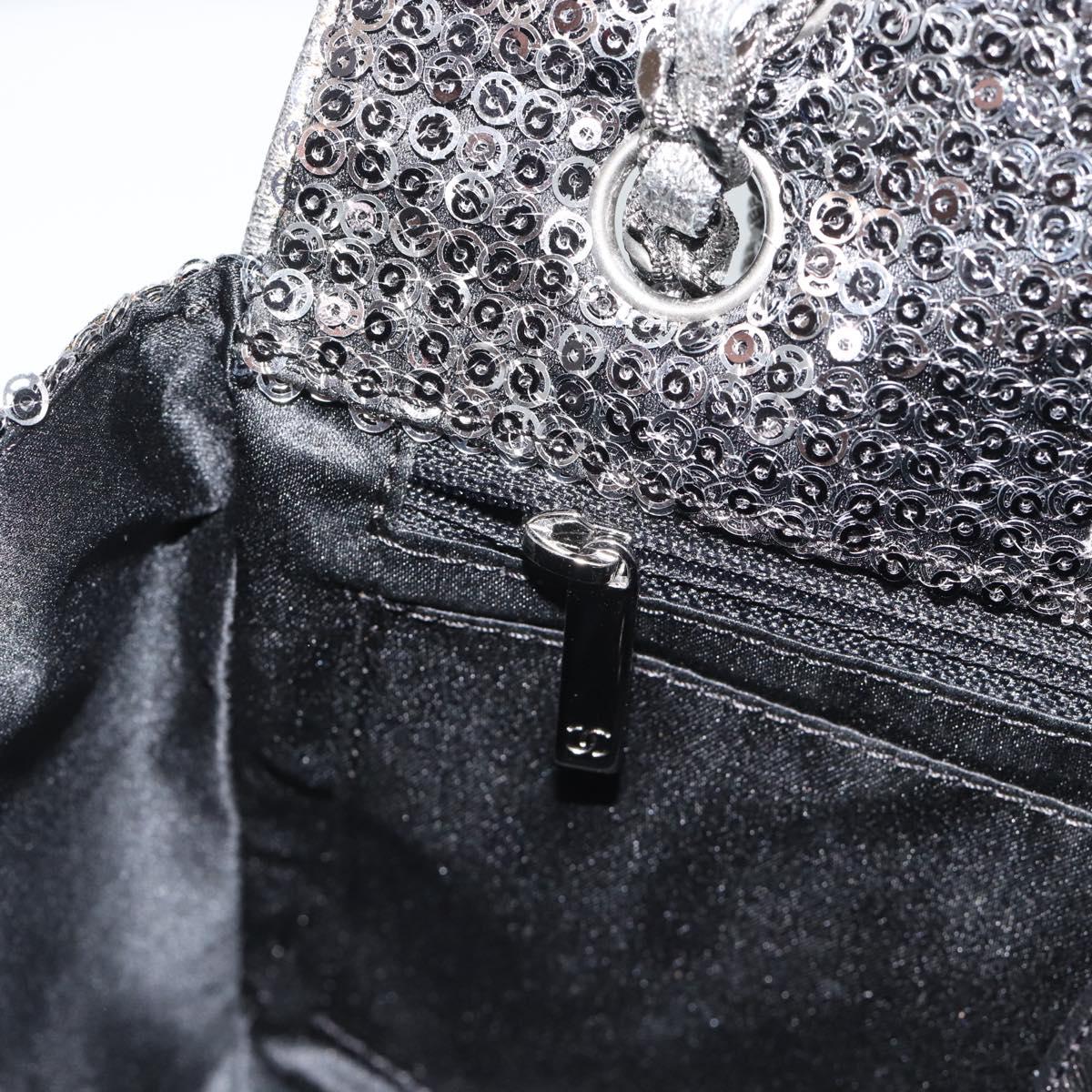 CHANEL Matelasse 25 Chain Shoulder Bag Sequin Silver CC Auth BA14607SM