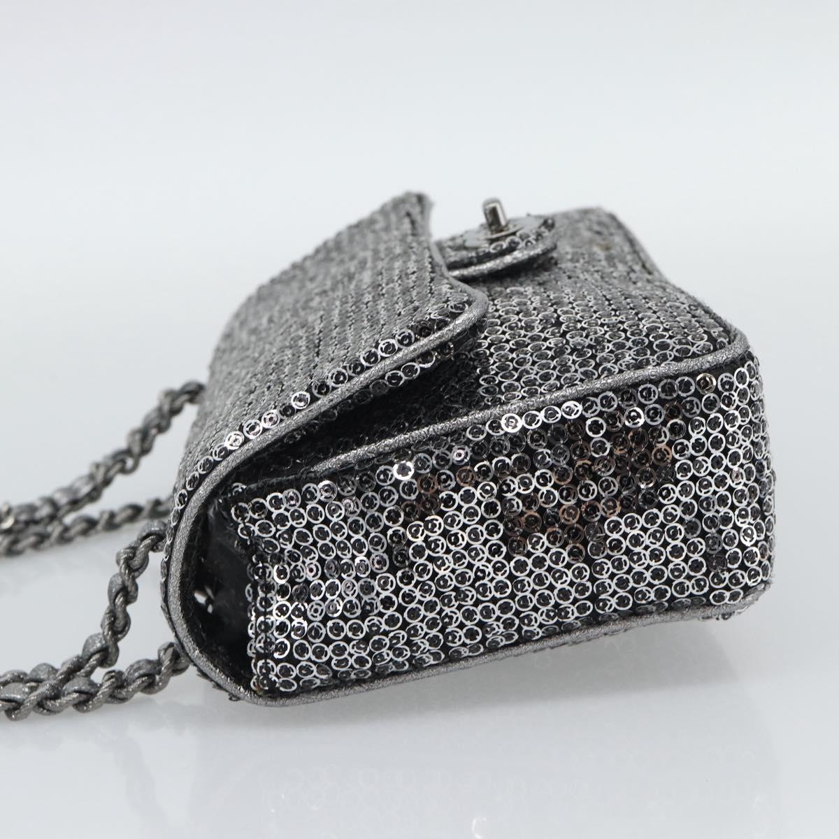 CHANEL Matelasse 25 Chain Shoulder Bag Sequin Silver CC Auth BA14607SM