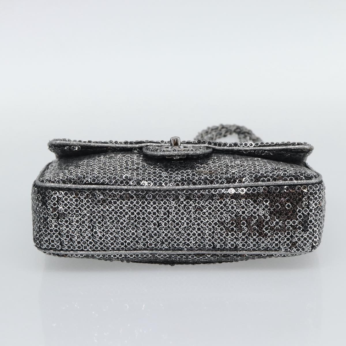 CHANEL Matelasse 25 Chain Shoulder Bag Sequin Silver CC Auth BA14607SM