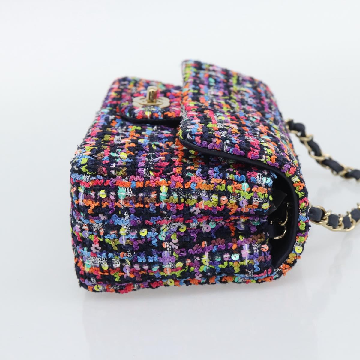 CHANEL Matelasse 20 Chain Shoulder Bag Tweed Multicolor Gold CC Auth BA14608SM