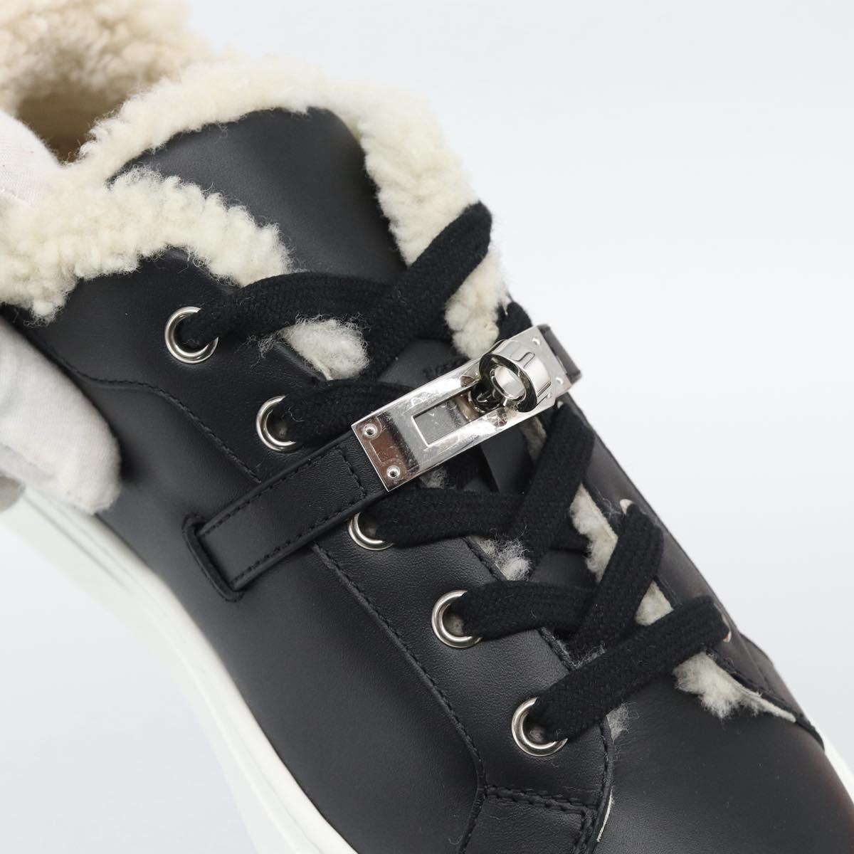 HERMES Day Kelly Buckle Sneakers Leather Black White Auth BA14611SAM