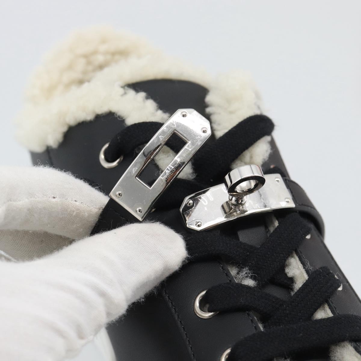 HERMES Day Kelly Buckle Sneakers Leather Black White Auth BA14611SAM