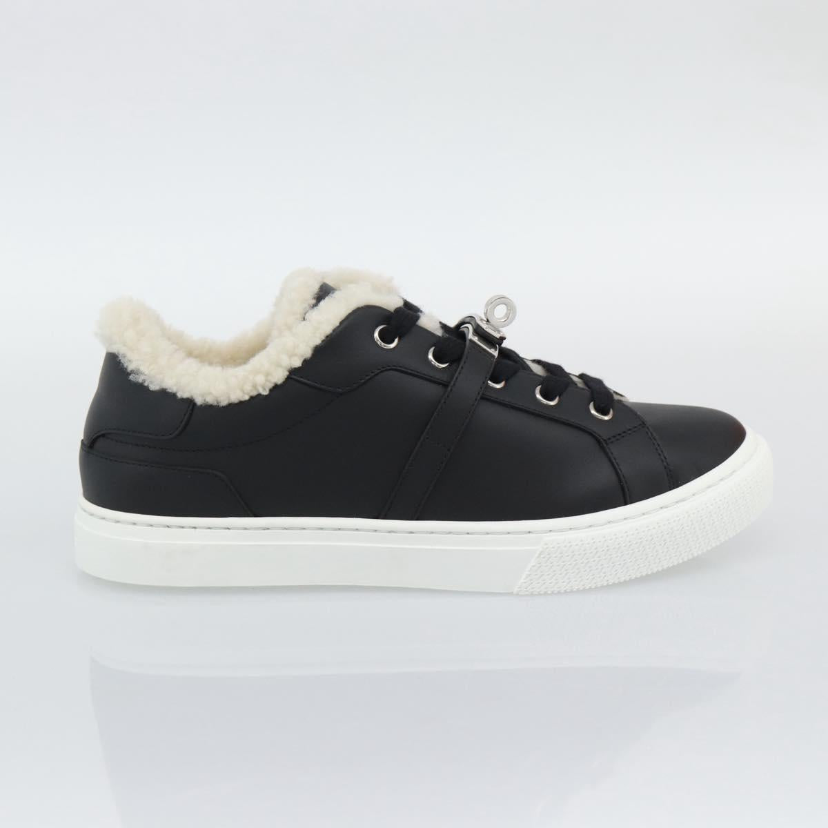 HERMES Day Kelly Buckle Sneakers Leather Black White Auth BA14611SAM